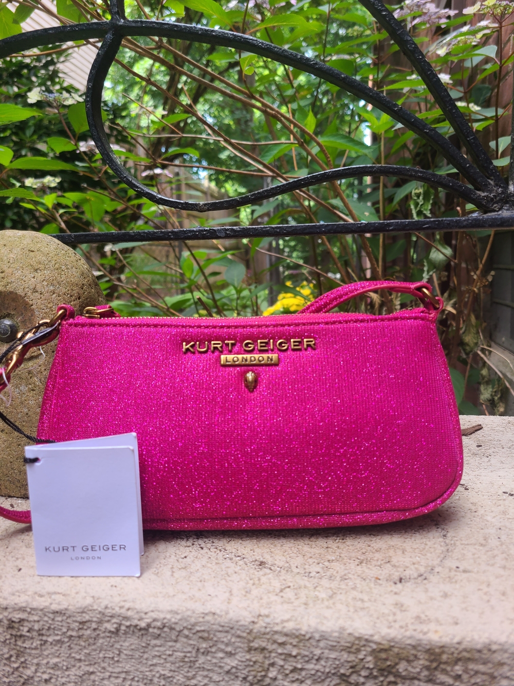 Kurt Geiger Highgate Hot Pink Glitter Mini Shoulder Bag Wristlet NWT